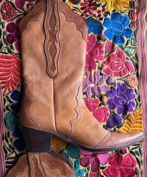 Vintage Stetson Casey Tan Leather Cowboy Boots Womens 9B Made In Brazil Western